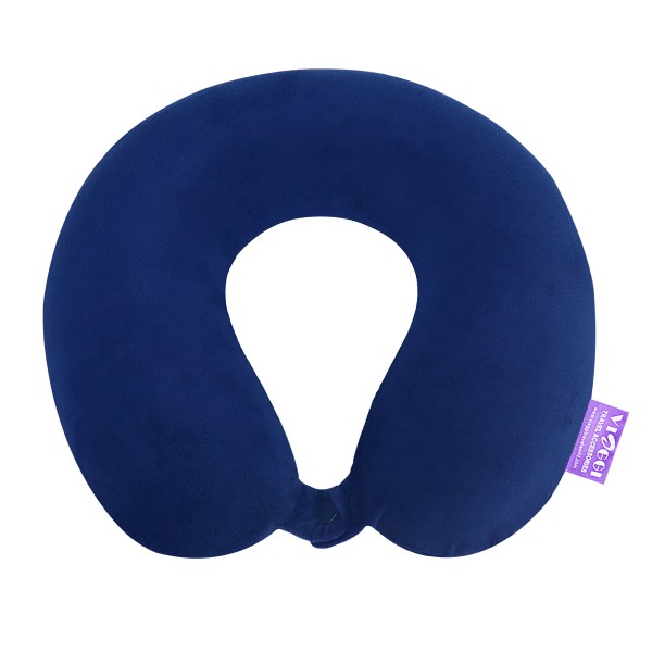 VIAGGI U Shape Round Memory Foam Soft Travel Neck Pillow for Neck Pain Relief Cervical Orthopedic Use Comfortable Neck Rest Pillow - Navy Blue